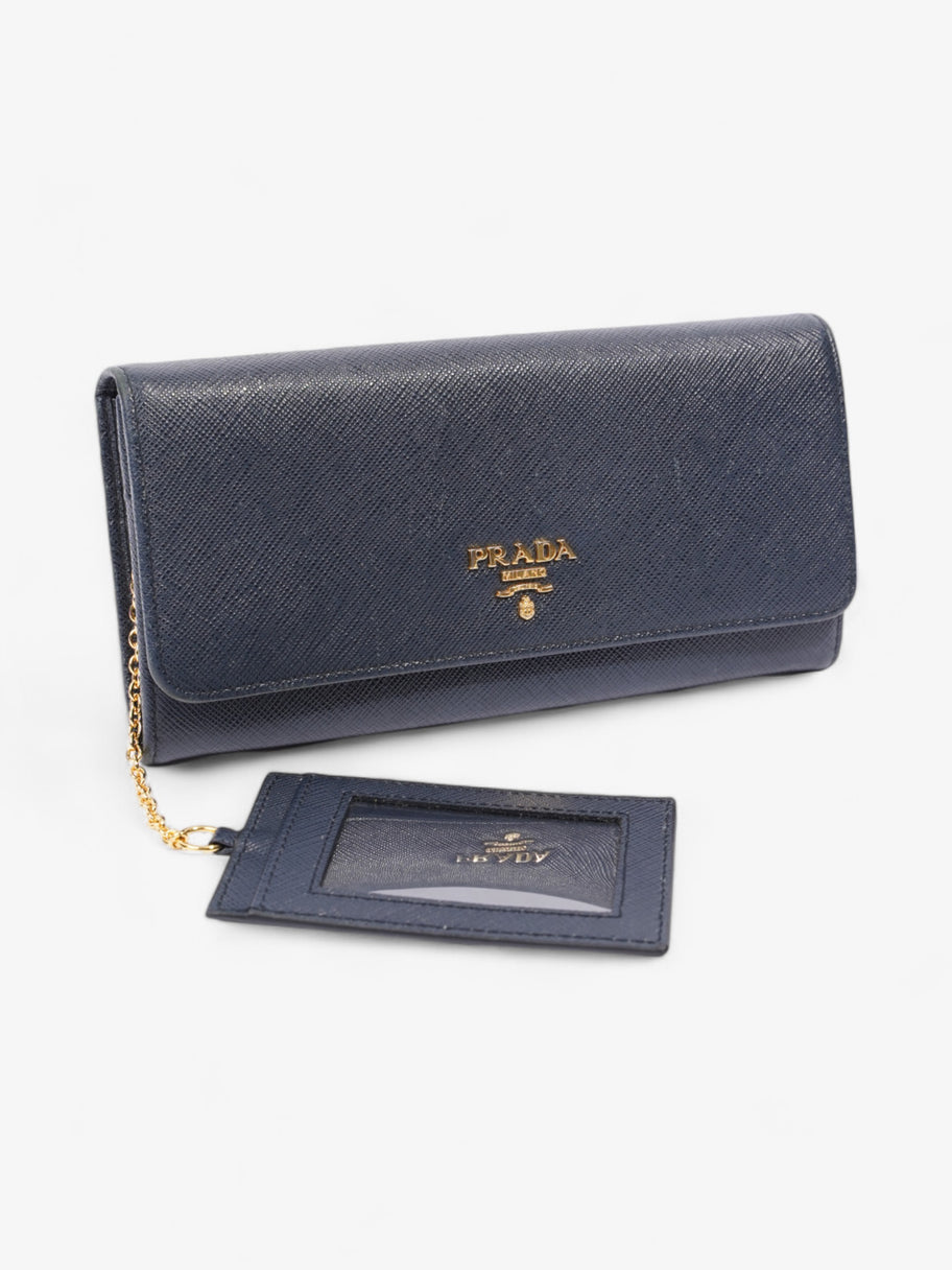 Prada Continental Wallet Navy Blue Saffiano Leather Image 7