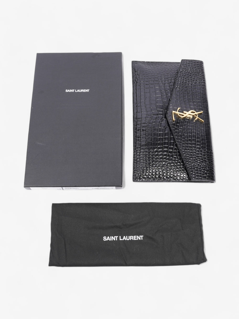 Saint Laurent Uptown Clutch Black Embossed Leather Luxe Collective