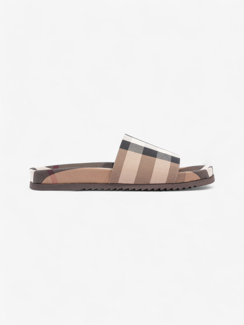  Burberry Check Slide Dark Birch Brown Cotton EU 43 UK 9