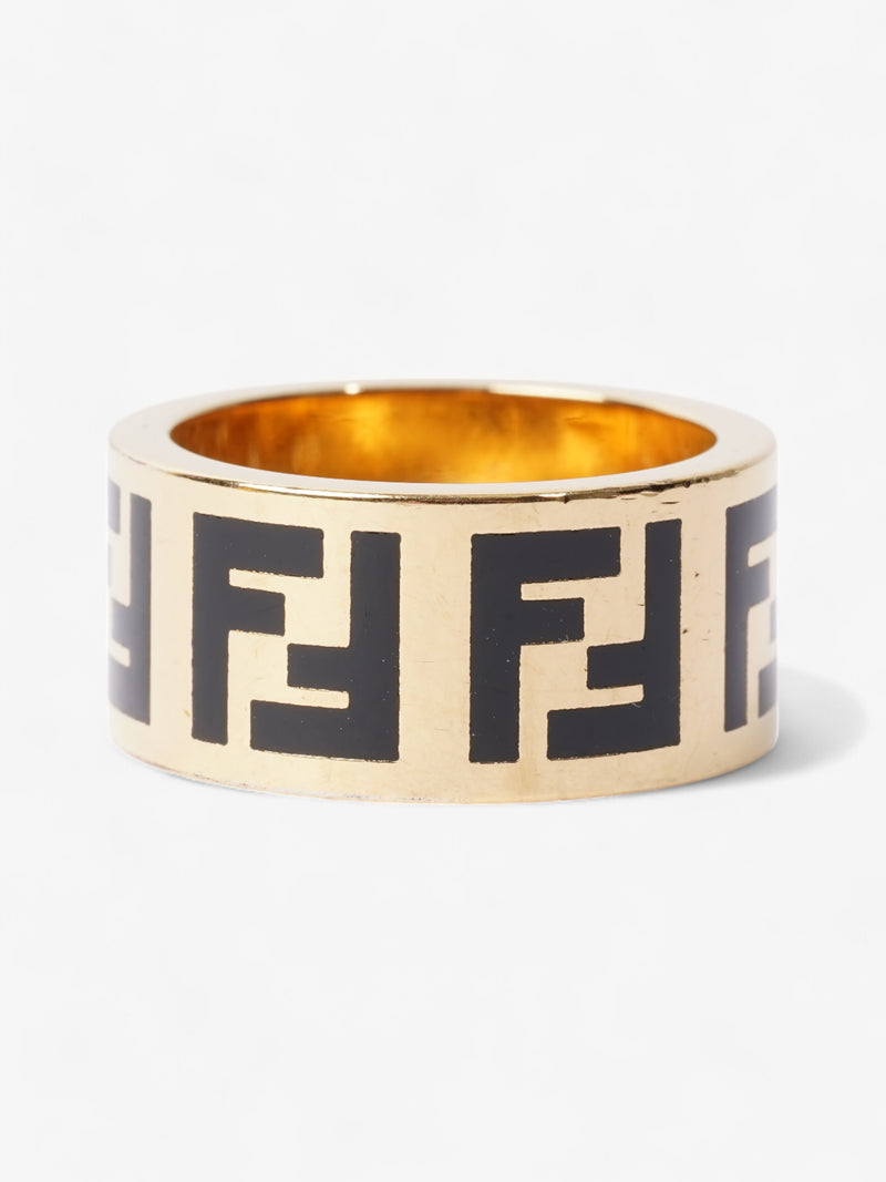  Fendi FF Ring Gold / Black Base Metal Medium - 55mm