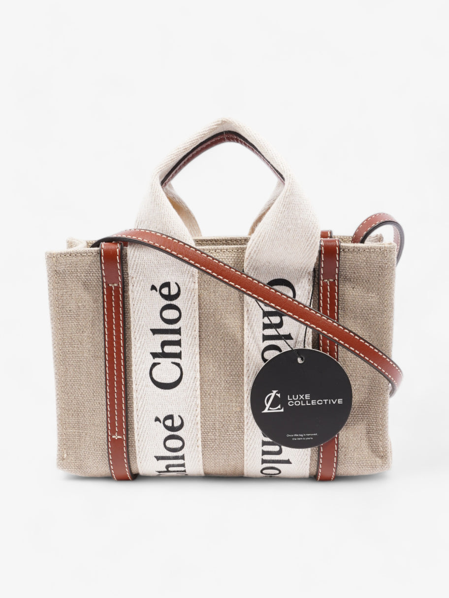 Chloe Woody Tote Brown  / Cream Canvas Mini Image 7