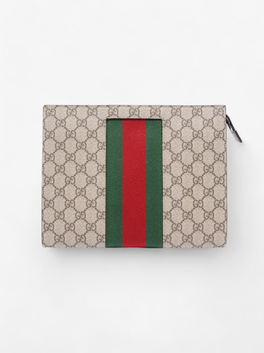 Gucci Web Clutch GG Supreme / Green / Red Canvas Image 1