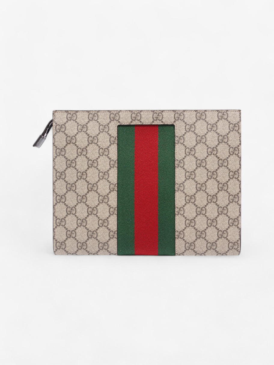 Gucci Web Clutch GG Supreme / Green / Red Canvas Image 5