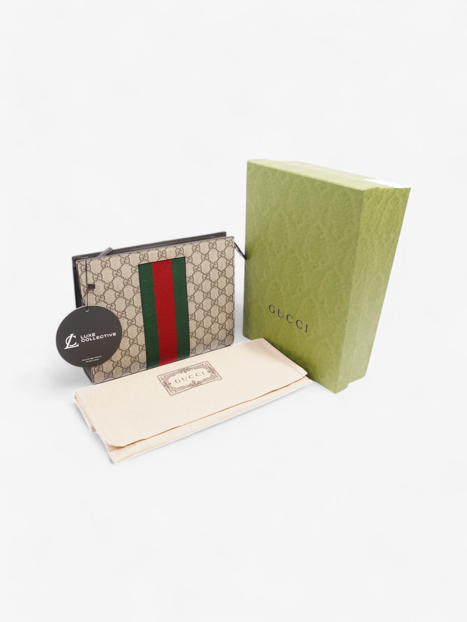 Gucci Web Clutch GG Supreme / Green / Red Canvas Image 9