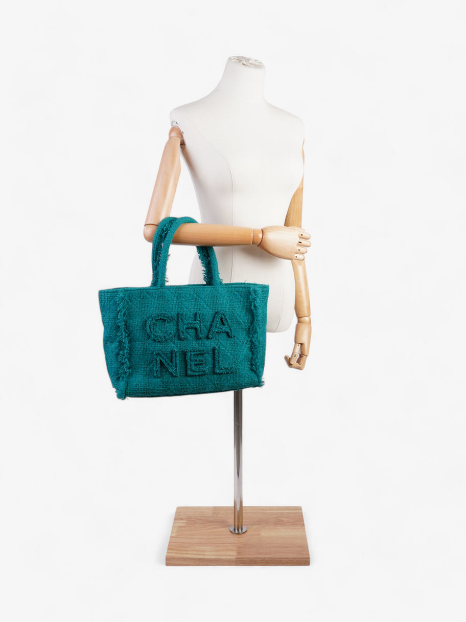 Chanel Shopper Tote Teal Green Tweed Medium Image 10