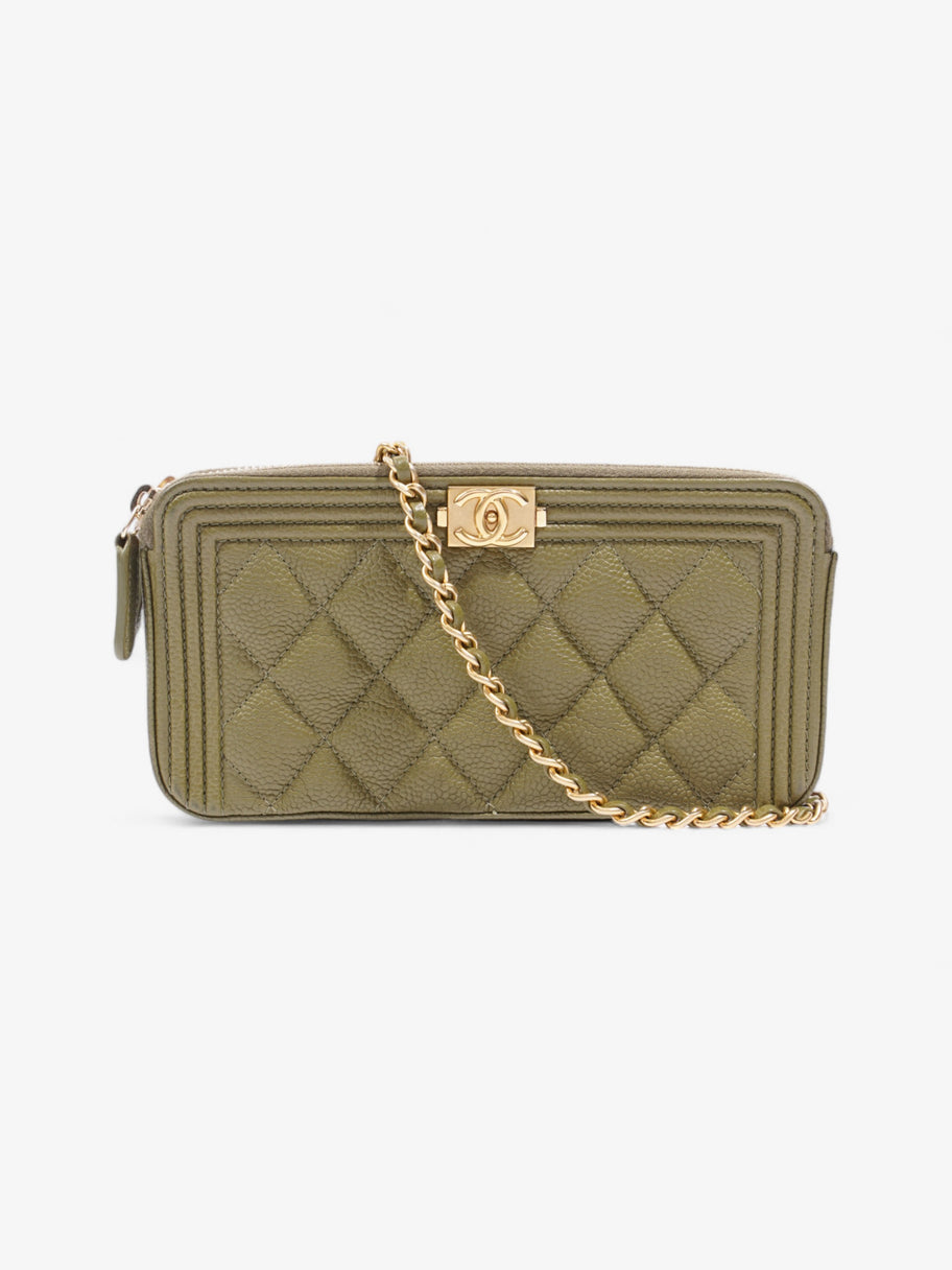 Chanel Double Zip Clutch On Chain Khaki Caviar Leather Luxe Collective