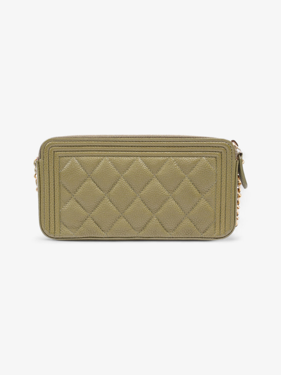 Chanel Double Zip Clutch On Chain Khaki Caviar Leather Image 4