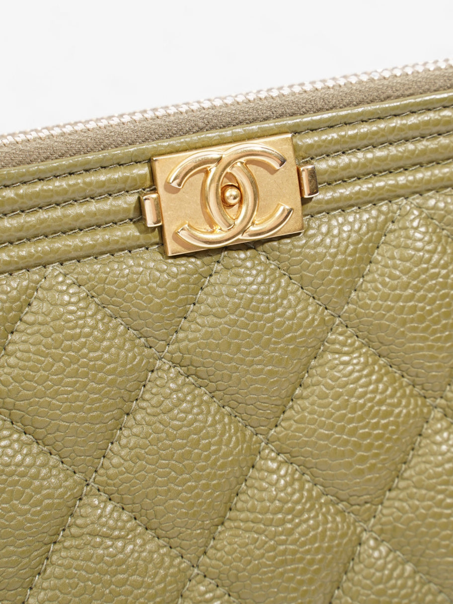 Chanel Double Zip Clutch On Chain Khaki Caviar Leather Image 9