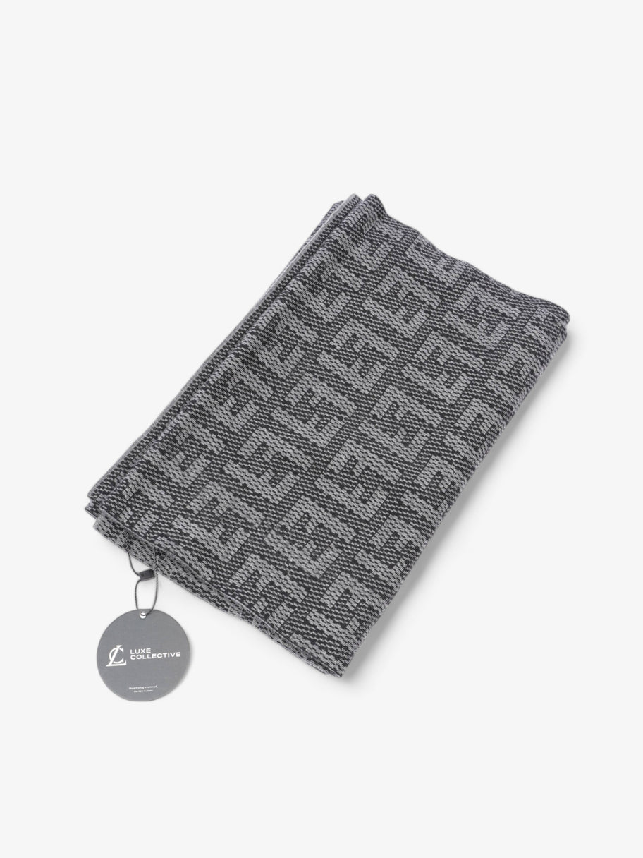 Fendi Logo Pattern Scarf Black / Grey Wool Image 6