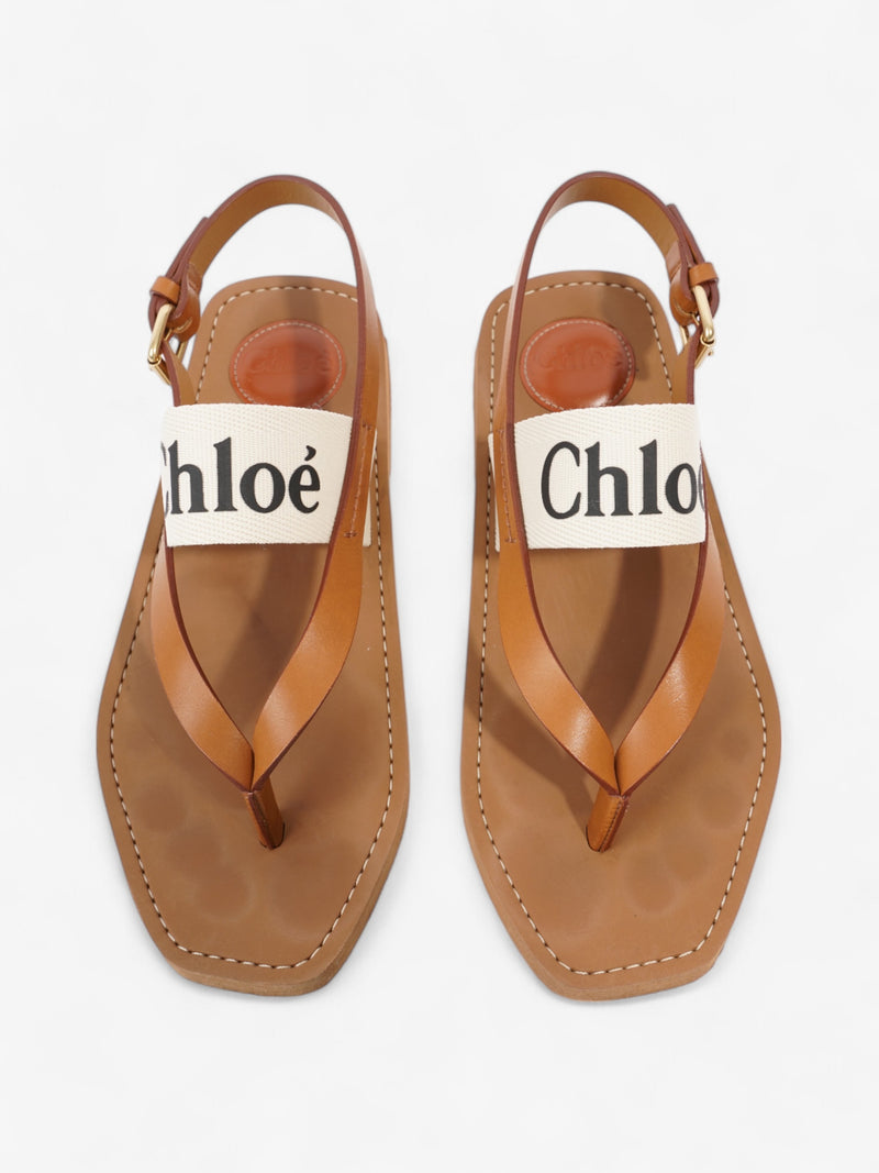  Chloe Woody Sandals Cream / Black / Brown Canvas EU 39 UK 6