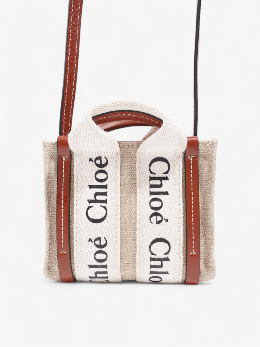 Chloe Woody Tote White / Brown / Neutral Canvas Nano Image 4