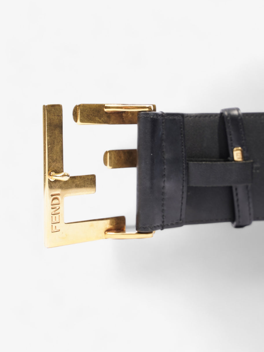 Fendi FF Motif Wide Belt Black Gold Leather 85cm 34 Luxe Collective