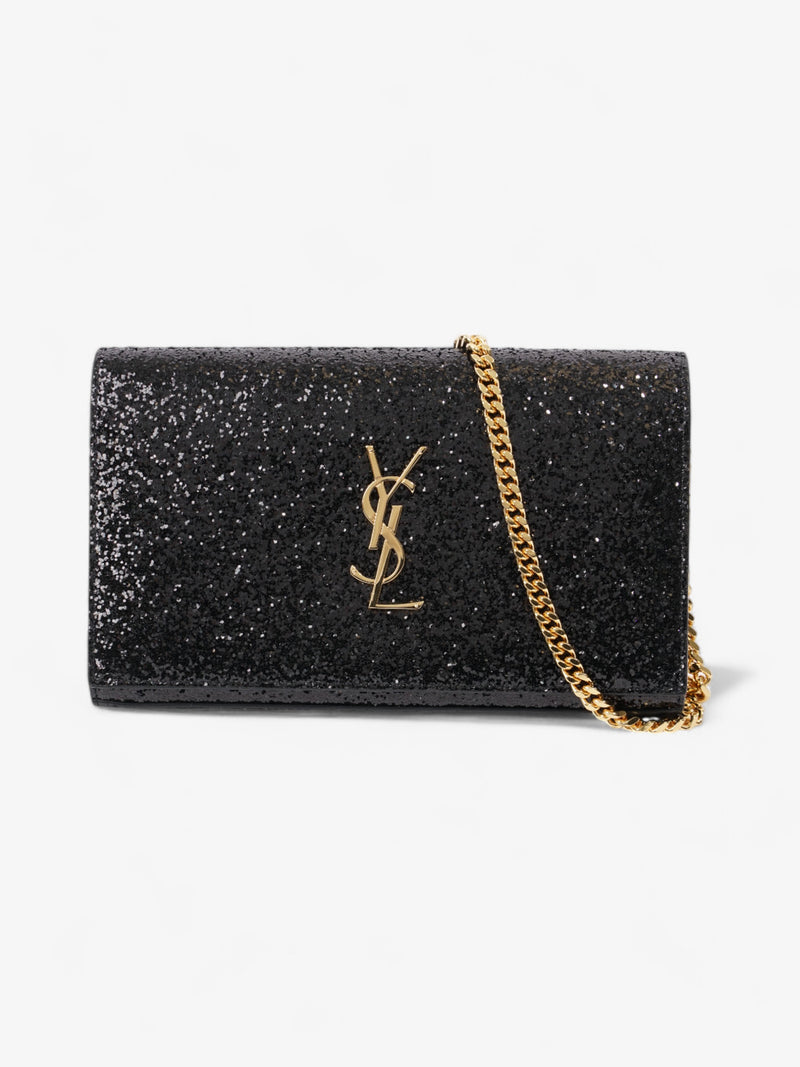  Saint Laurent Kate Chain Wallet Black Glitter Small