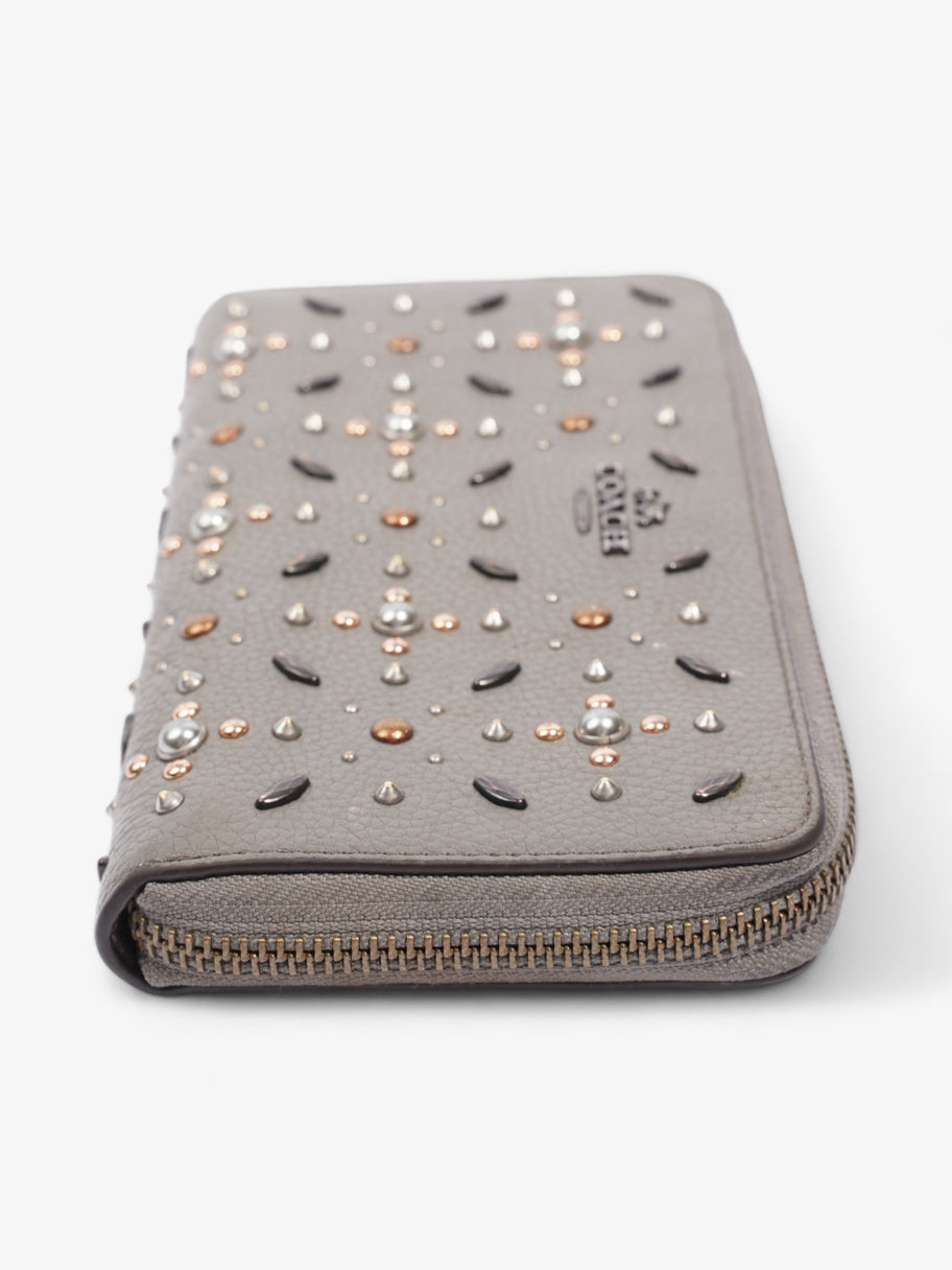 Coach Studded Zip Around Wallet Grey Leather Image 3