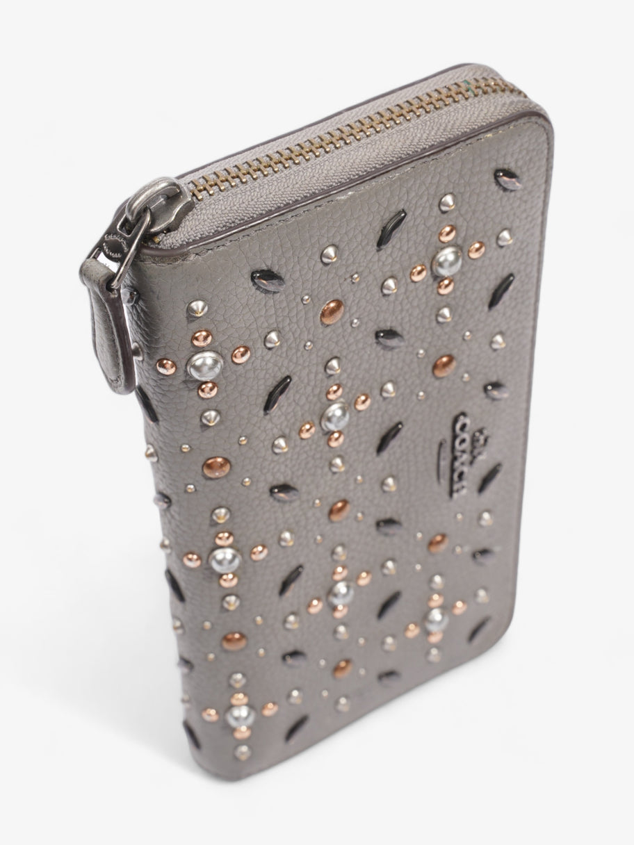 Coach Studded Zip Around Wallet Grey Leather Image 6