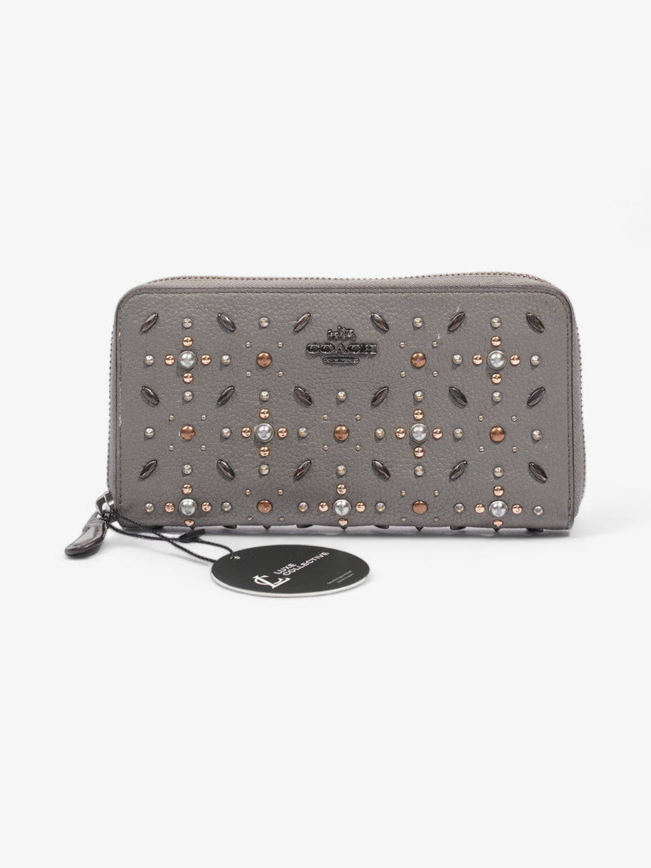 Coach Studded Zip Around Wallet Grey Leather Image 9