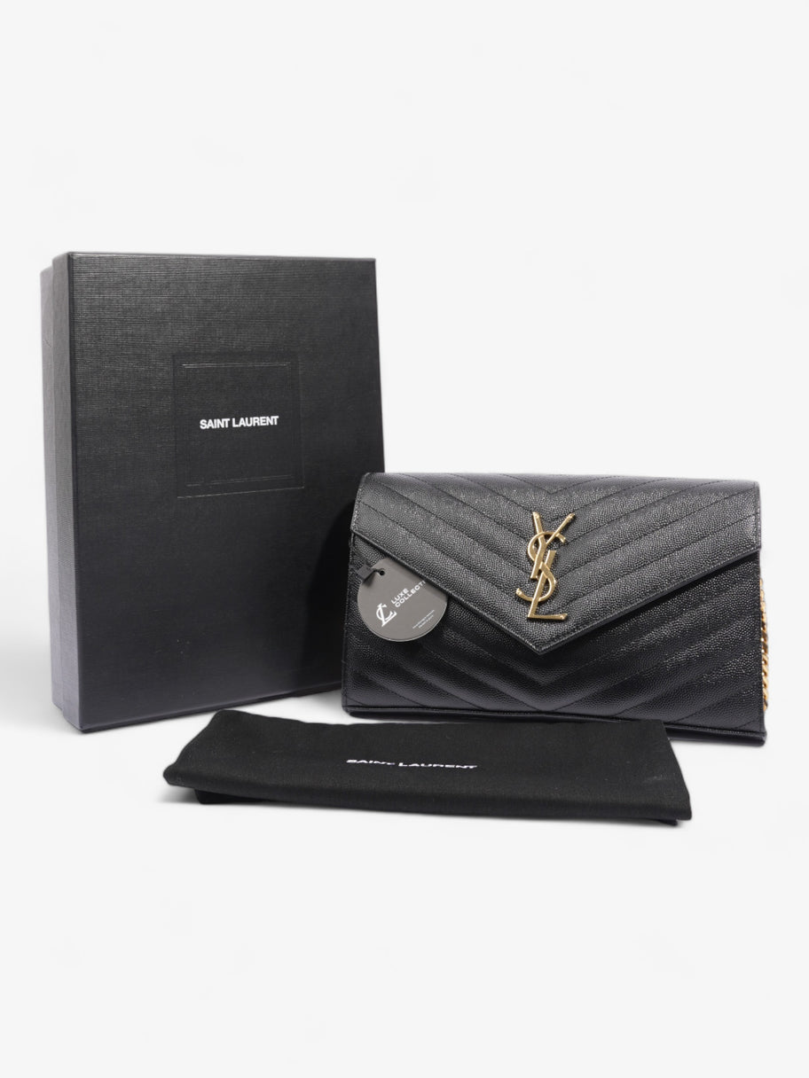 Saint Laurent Cassandre Envelope Chain Wallet Black Grained Leather Image 9