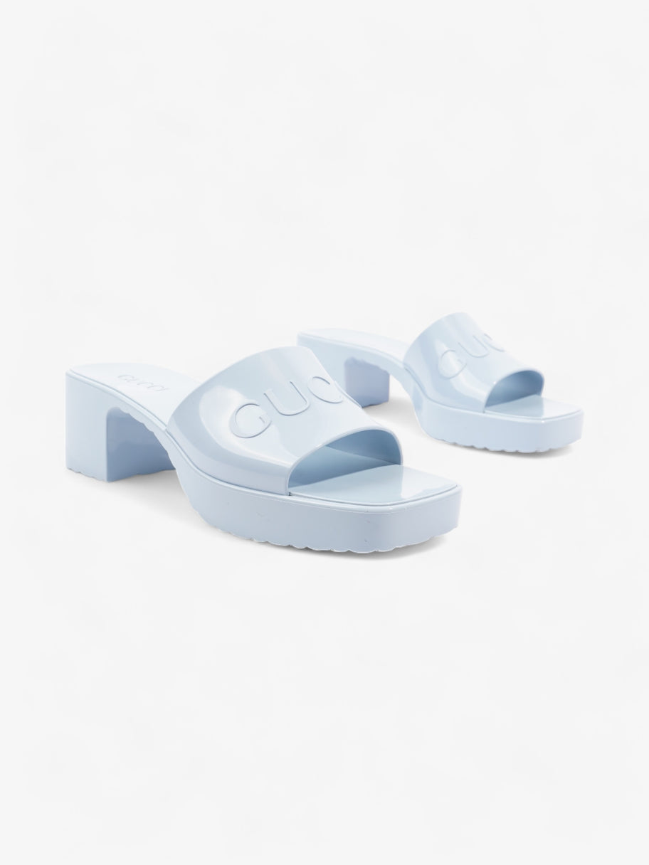 Gucci Logo Platform Slide Sandal 50mm Light Blue Rubber EU 37 UK 4 Image 2