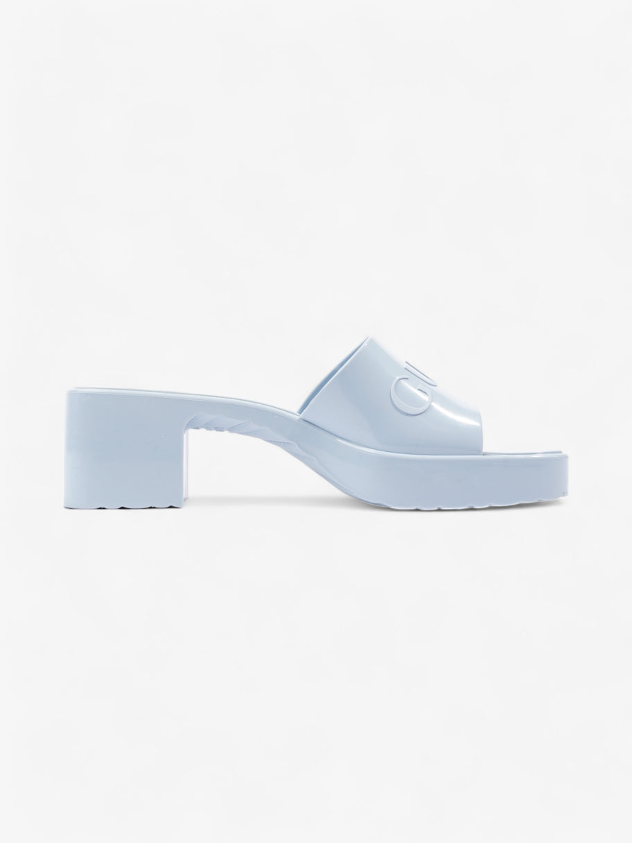 Gucci Logo Platform Slide Sandal 50mm Light Blue Rubber EU 37 UK 4 Image 4