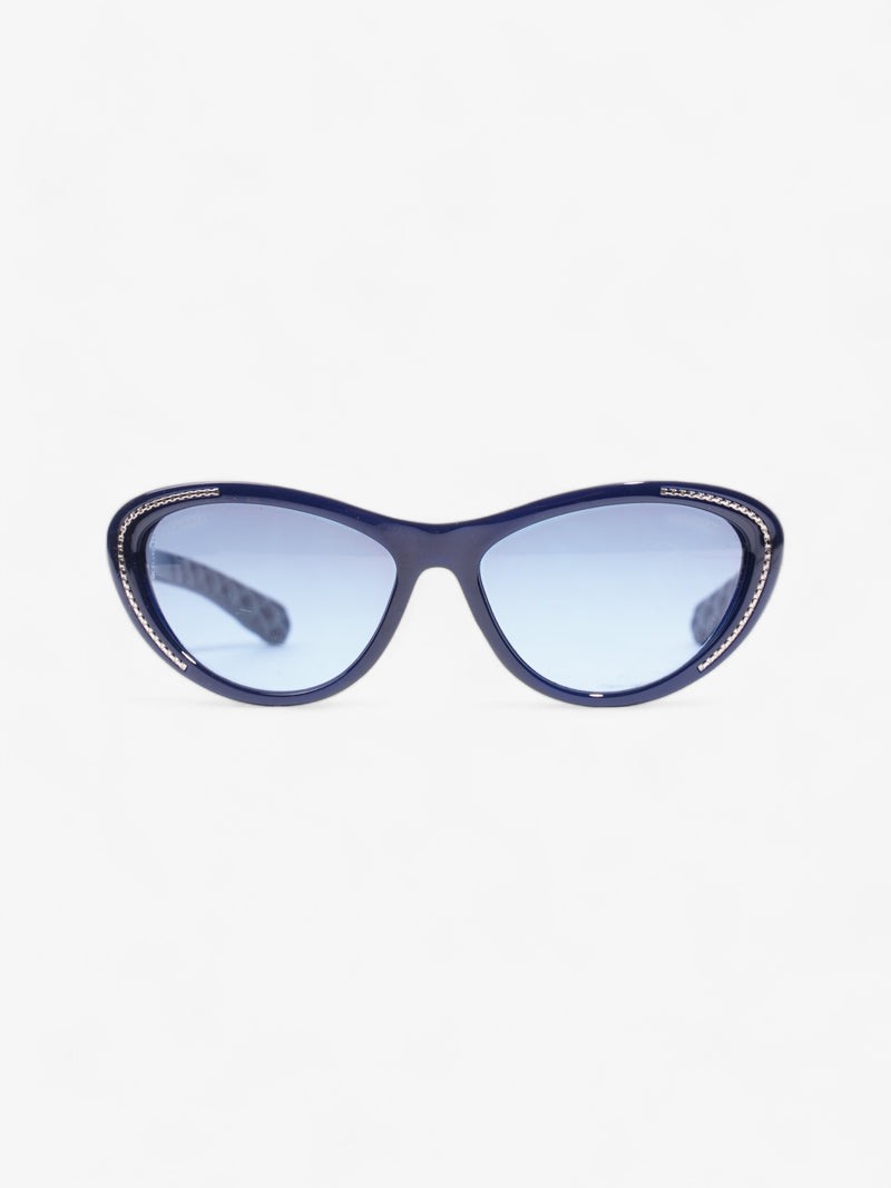  Chanel Chain Detail Cat Eye Sunglasses Navy Acetate 140mm