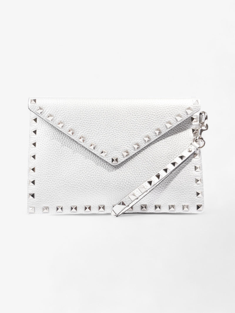  Valentino Rockstud Wristlet Silver Calfskin Leather