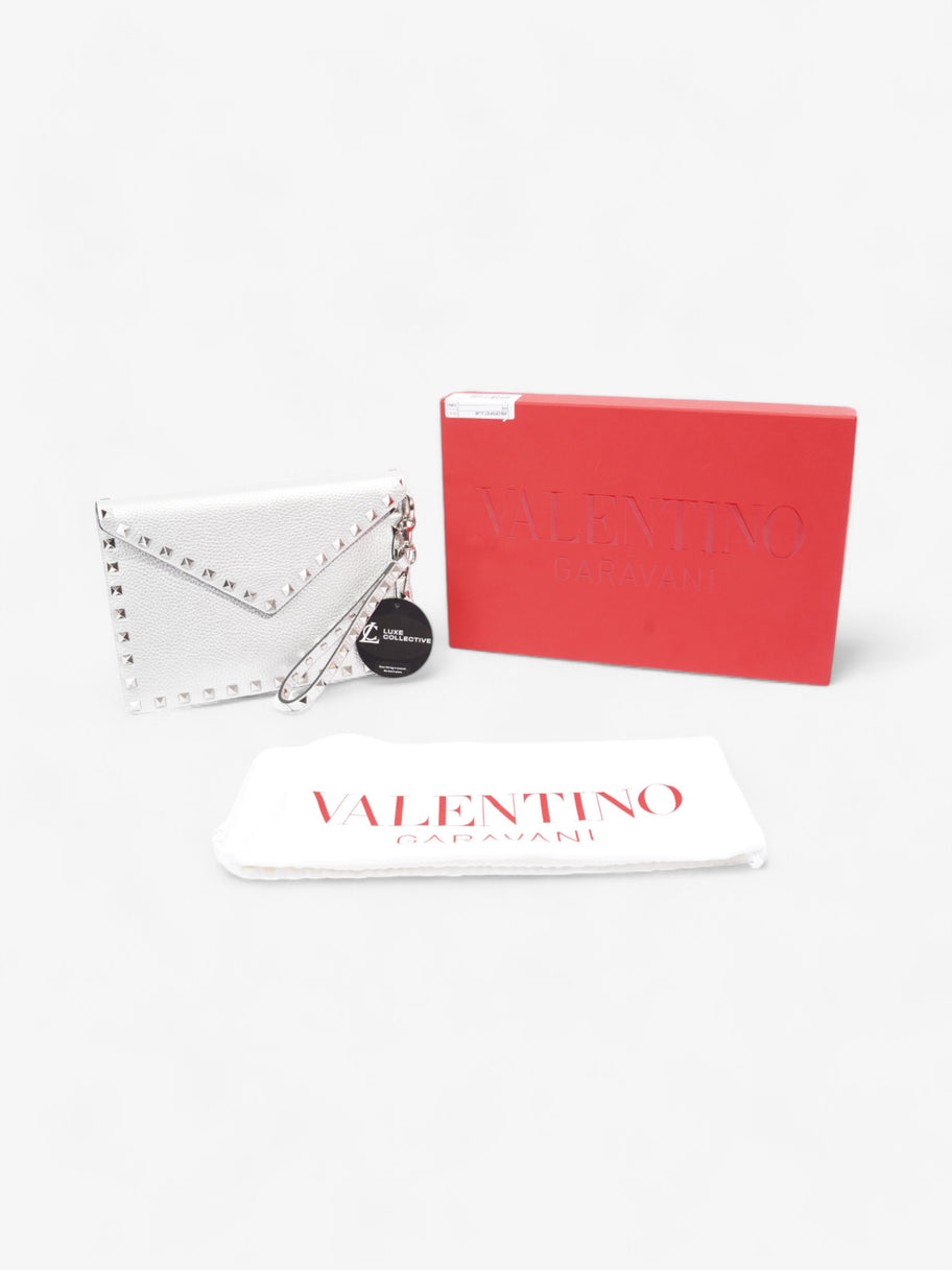 Valentino Rockstud Wristlet Silver Calfskin Leather Image 7