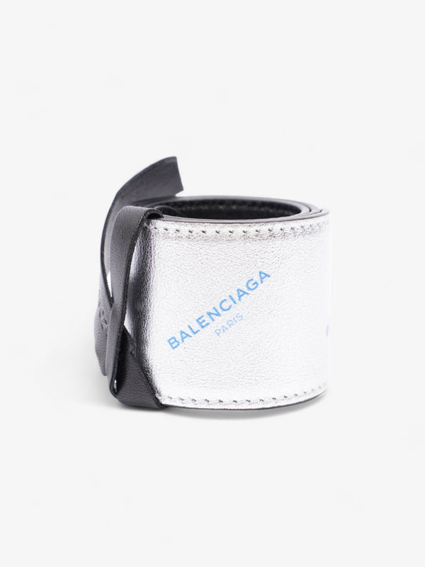 Balenciaga Logo Snap Bracelet Silver / Blue Leather