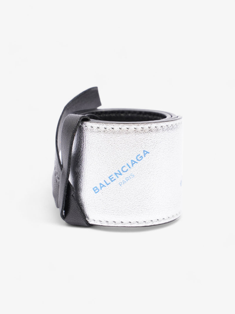  Balenciaga Logo Snap Bracelet Silver / Blue Leather