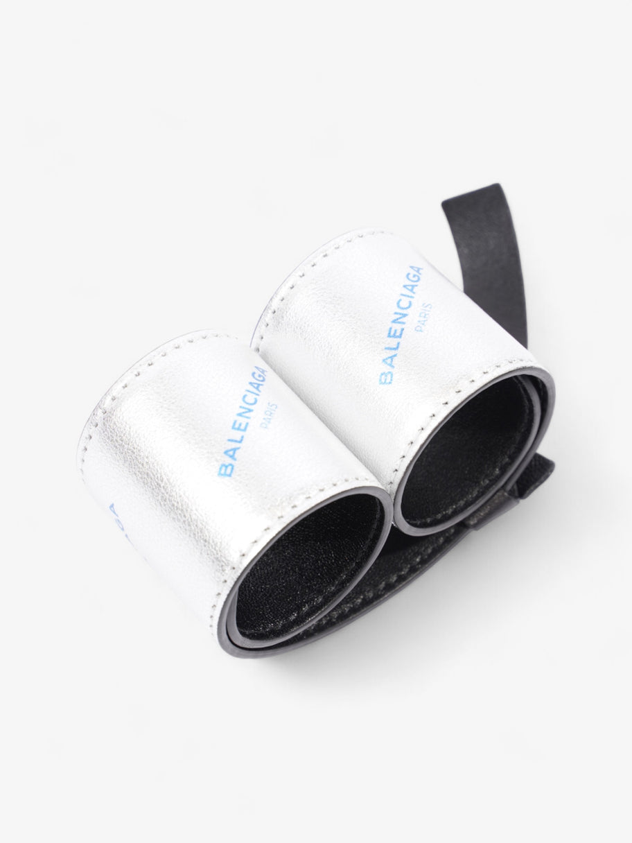 Balenciaga Logo Snap Bracelet Silver / Blue Leather Image 4