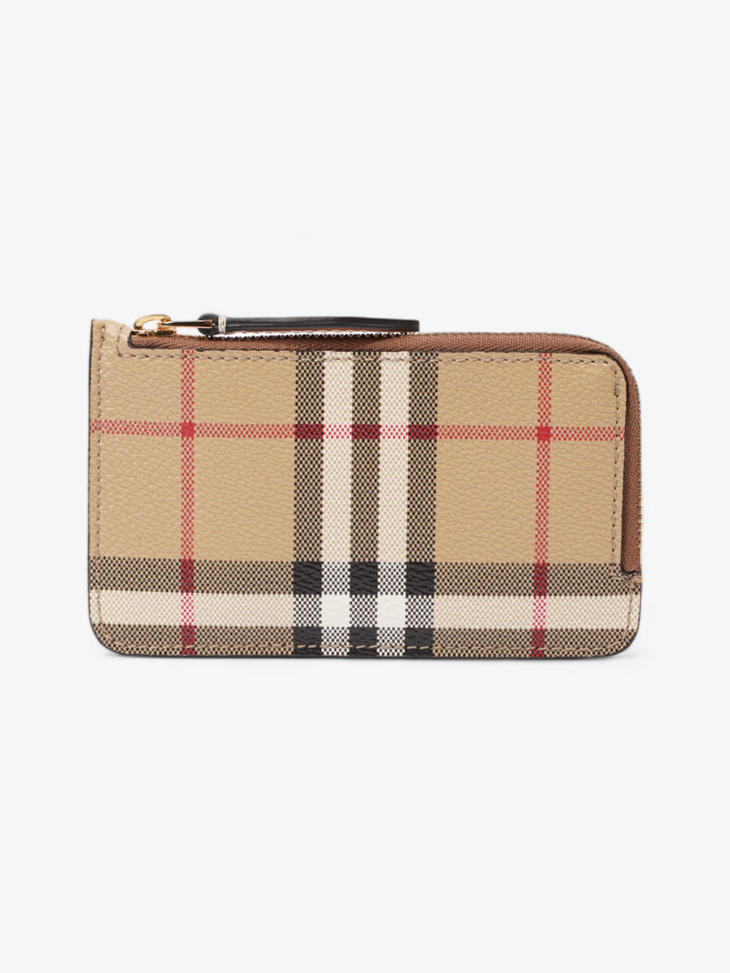  Burberry Check Zip Half Card Case Archive Beige Coated Canvas