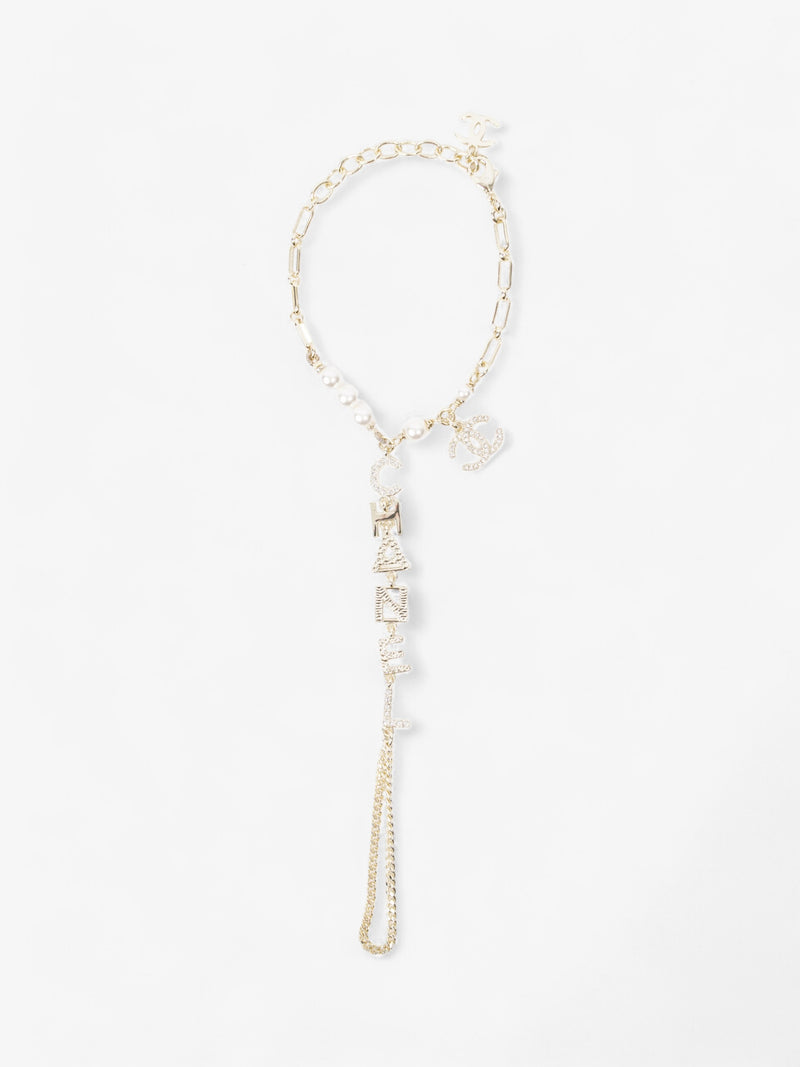  Chanel Pearl Logo Bracelet with Chain Ring Light Gold / Pearl Base Metal