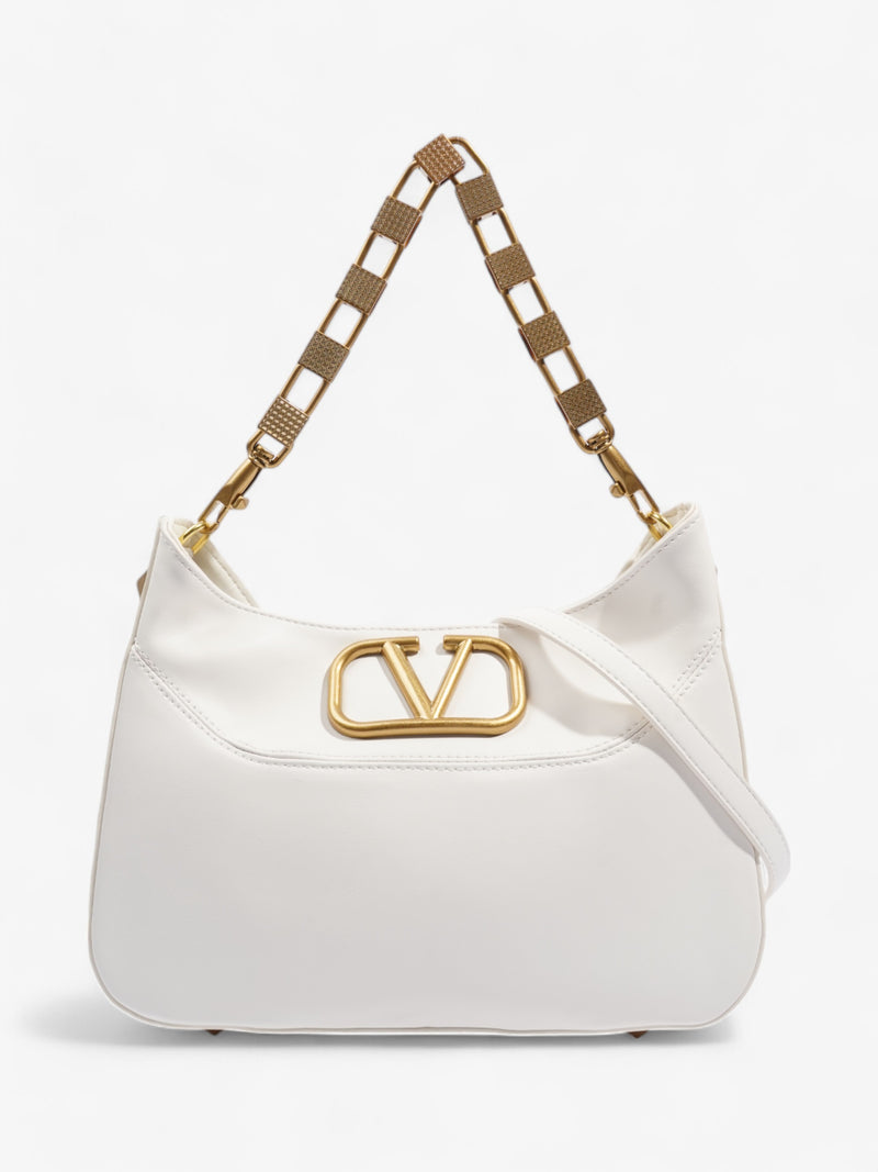  Valentino Stud Logo Hobo White Leather