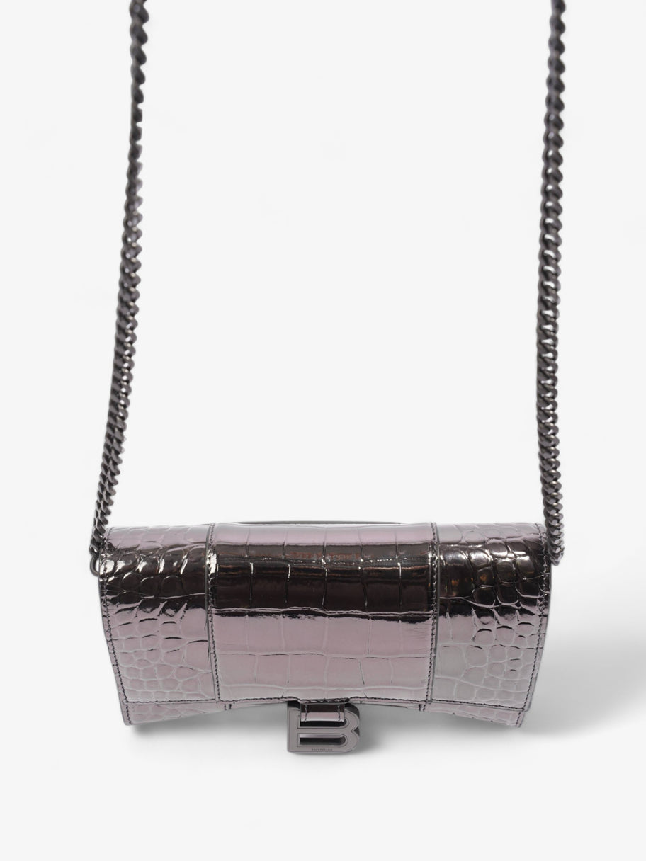 Balenciaga Croc Hourglass Wallet On Chain Dark Silver Embossed Leather Image 10