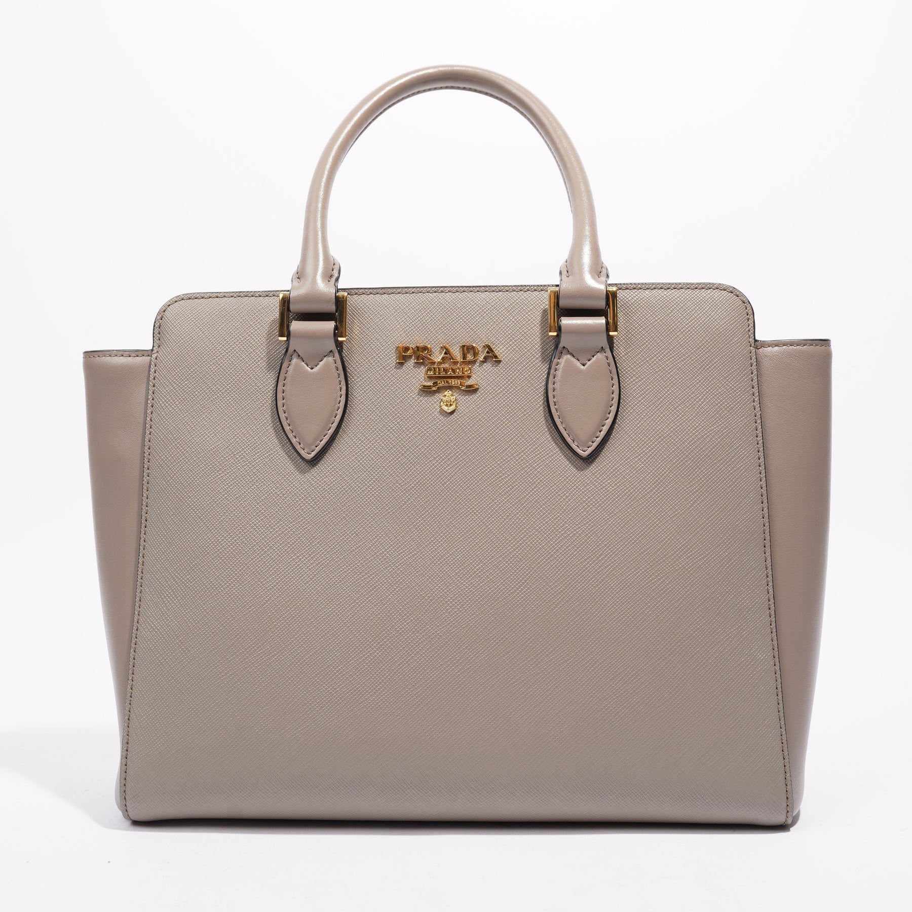 Prada Saffiano Soft Satchel Greige Saffiano Leather – Luxe Collective