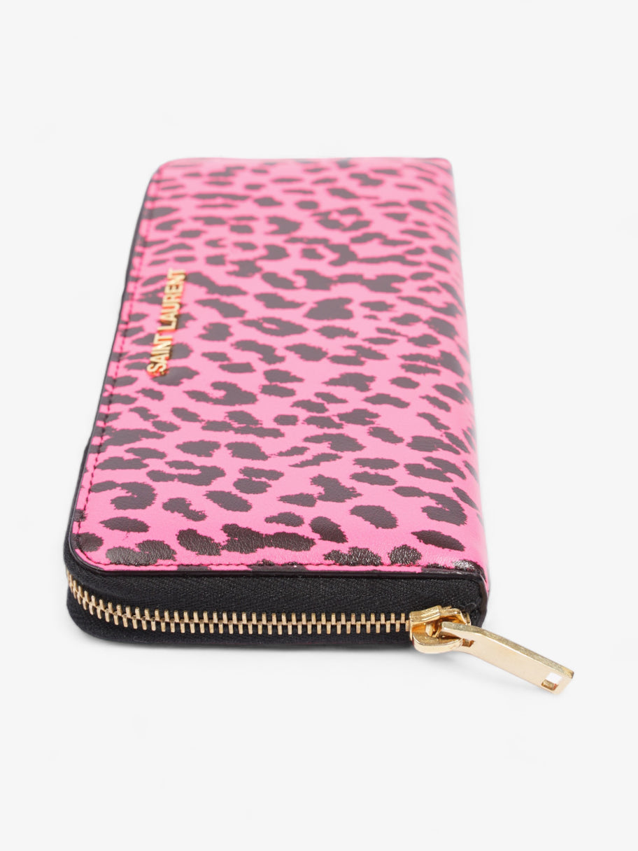 Leather Zip Round Wallet Black / Pink Leather Image 3