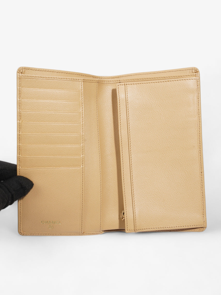 Button Wallet Beige Leather Image 3