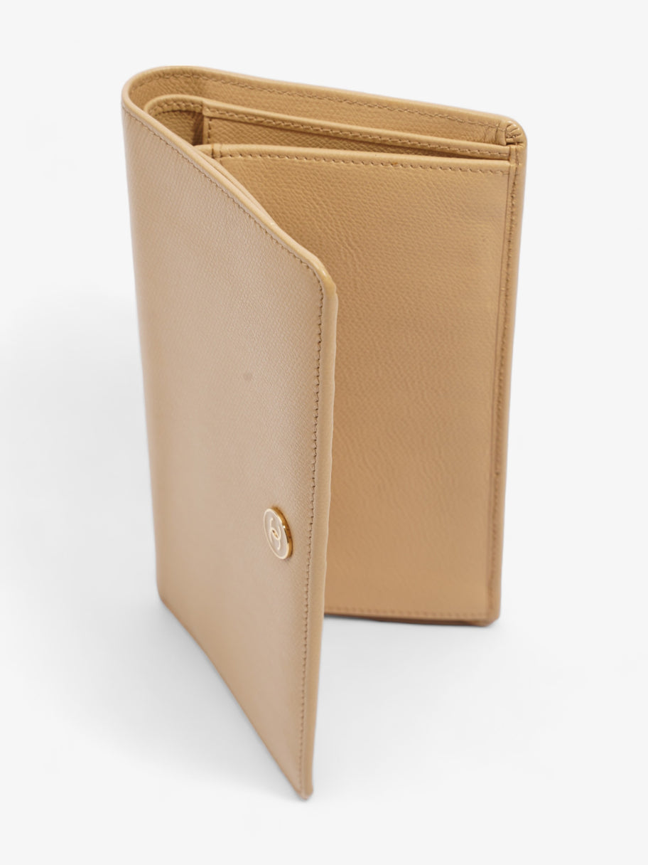 Button Wallet Beige Leather Image 6