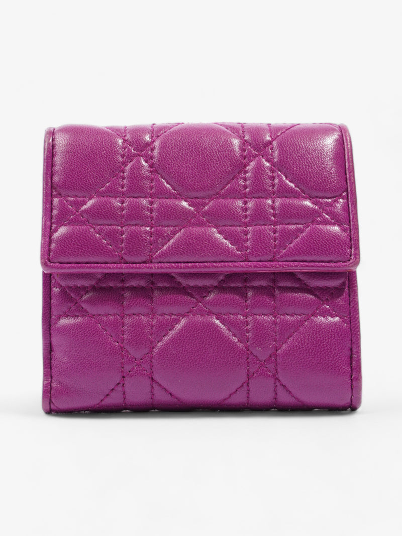  Christian Dior Cannage Lady Dior Lotus Compact Wallet Purple Lambskin Leather