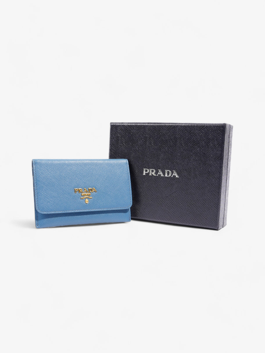 Bifold Card Case Light Blue Saffiano Leather Image 6