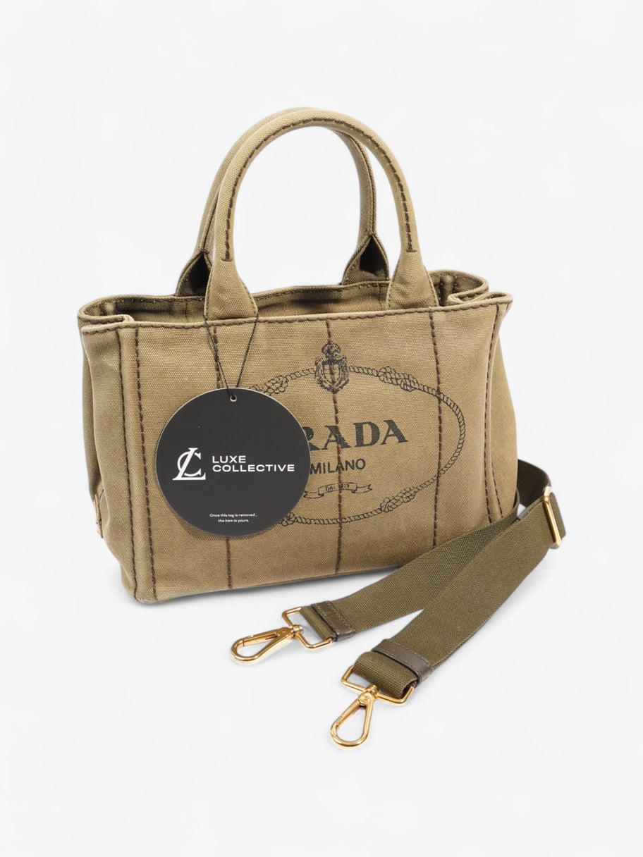 Prada Canapa 2 Way Handbag Khaki Cotton Image 10