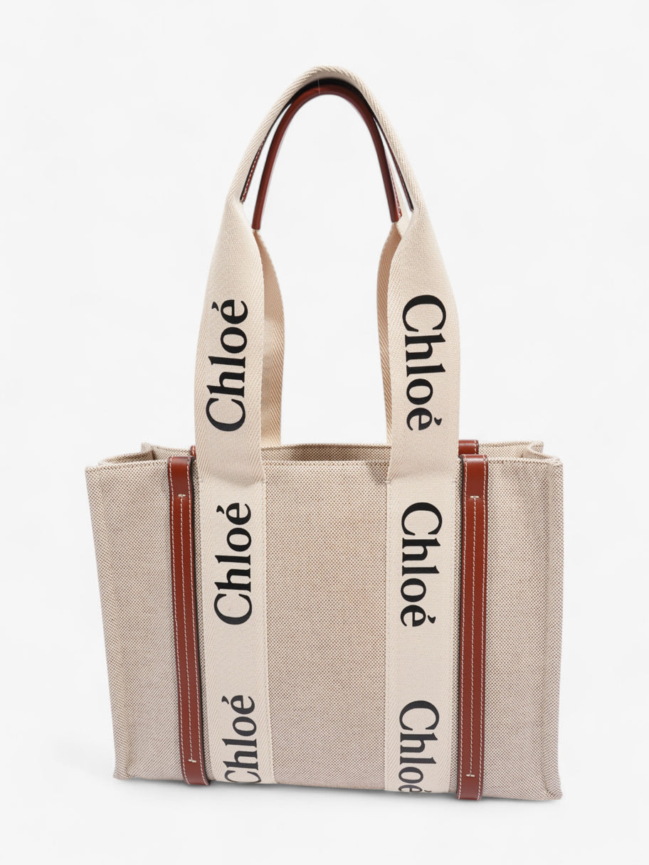 Chloe Woody Tote Beige / Brown Cotton Medium Image 4