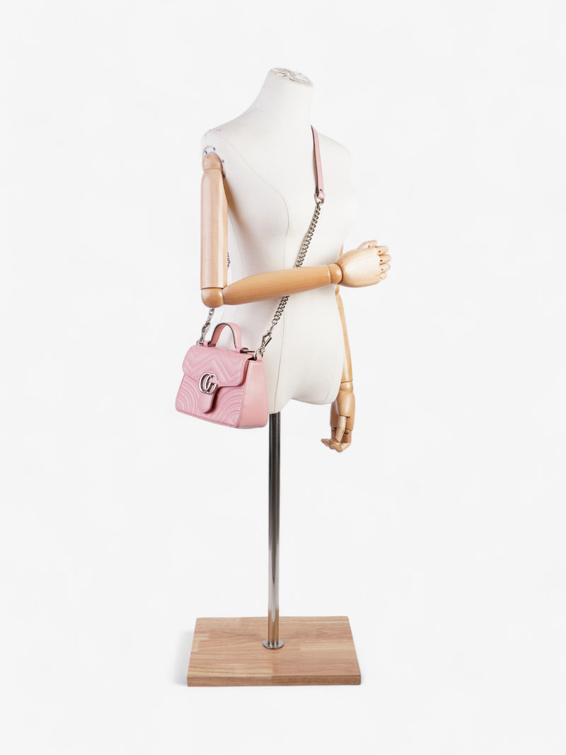  Gucci GG Marmont Top Handle Bag Pink Matelasse Leather Mini