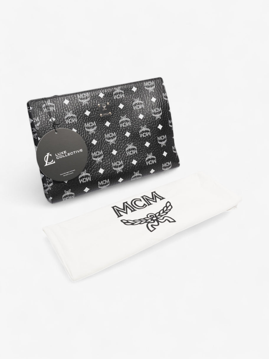 MCM Wash Bag Black / White Leather Image 9