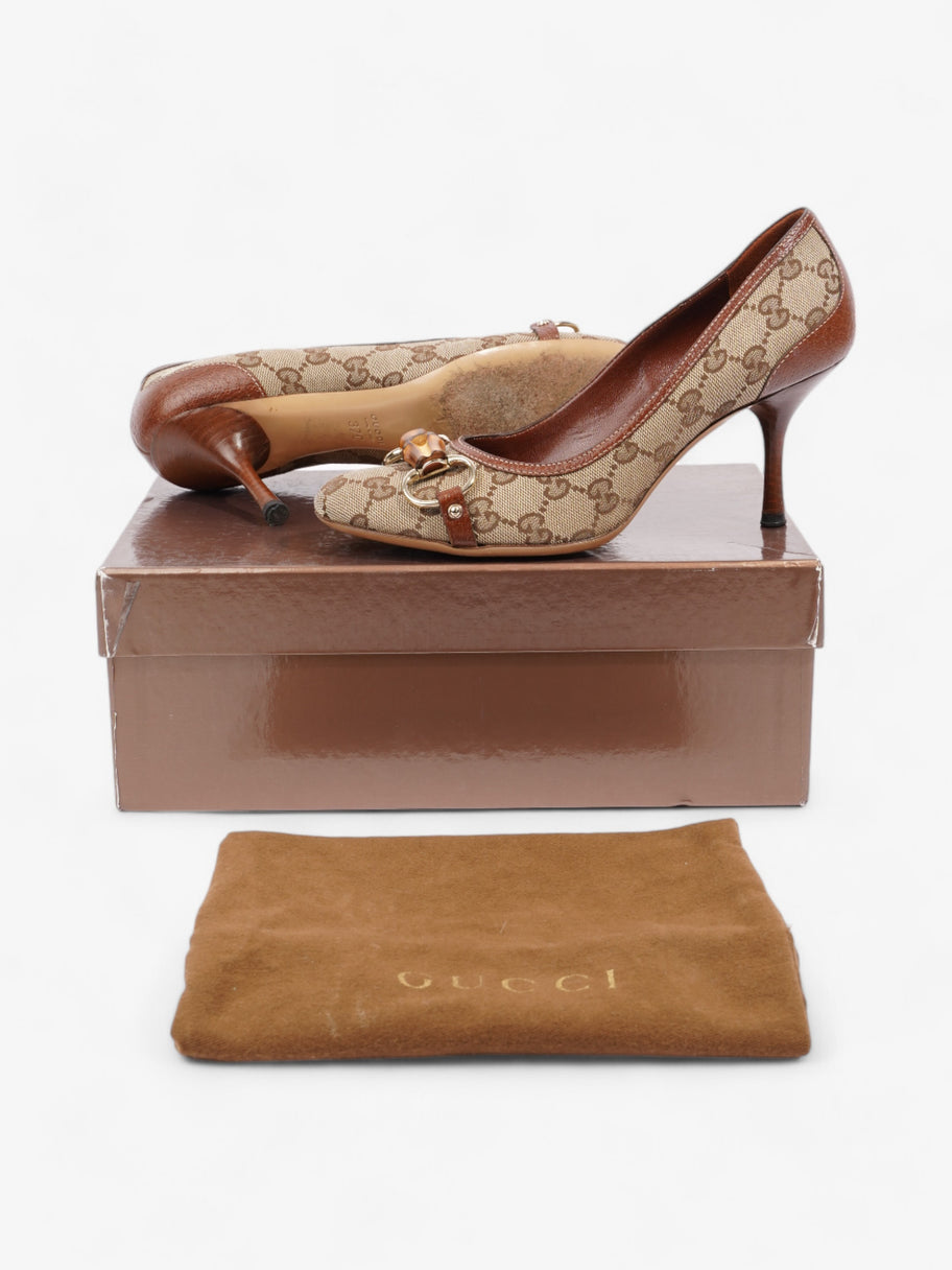 Gucci GG Bamboo Horsebit Heels 65mm GG Supreme / Brown Cotton EU 37 UK 4 Image 10