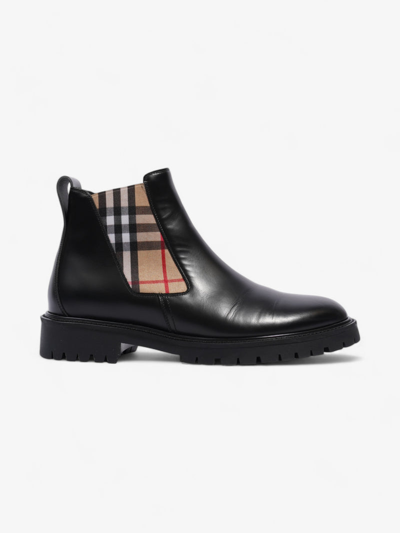  Burberry Allostock Chelsea Boots Black / Beige Checkered Leather EU 41.5 UK 8.5