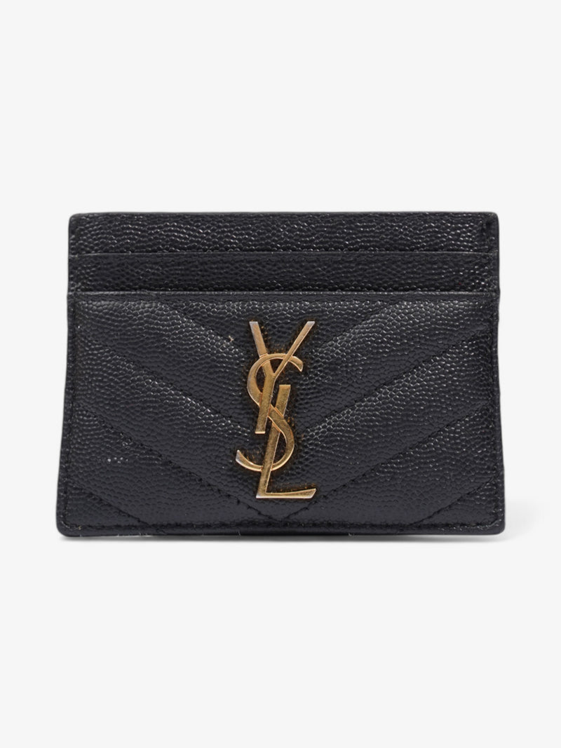  Saint Laurent Monogram Card Holder Black / Gold Grained Leather