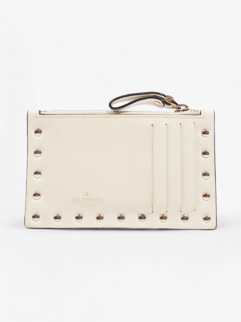  Valentino Zipped Coin Purse Cream Leather