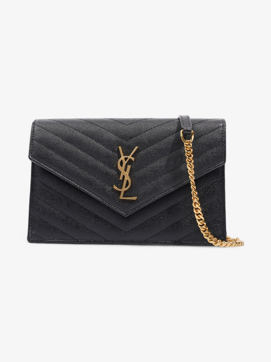 Saint Laurent Cassandre Envelope Chain Wallet Black Grained Leather Image 1