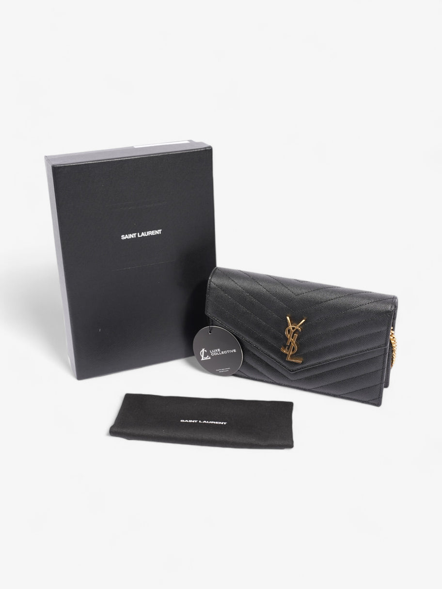 Saint Laurent Cassandre Envelope Chain Wallet Black Grained Leather Image 9