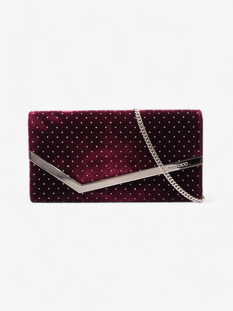  Jimmy Choo Glitter Flap Pouch Burgundy Velvet